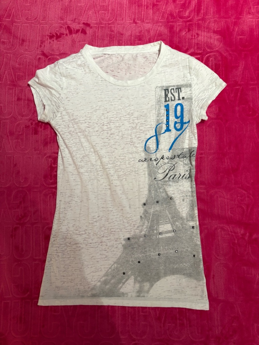 Y2K Aeropostale Paris Eiffel Tower Graphic Baby Tee Rhinestone Detail